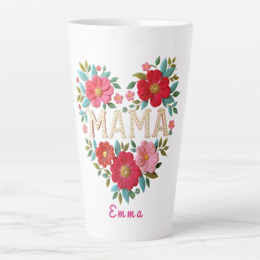 Persoonlijke Mama Hart Bloemige Aangepaste Cadeau Latte Mok (Voorkant)
