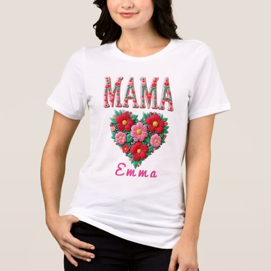 Persoonlijke Mama Hart Bloemstuk Aangepast Cadeau Tri-Blend Shirt (Voorkant)
