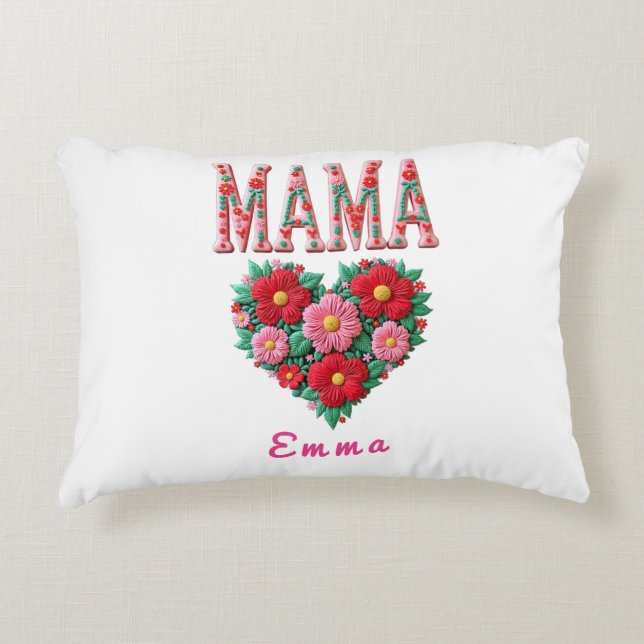 Persoonlijke Mama Hart Bloemstuk Aangepaste Cadeau Accent Kussen (Voorkant)