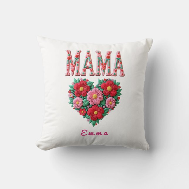 Persoonlijke Mama Hart Bloemstuk Aangepaste Cadeau Kussen (Voorkant)