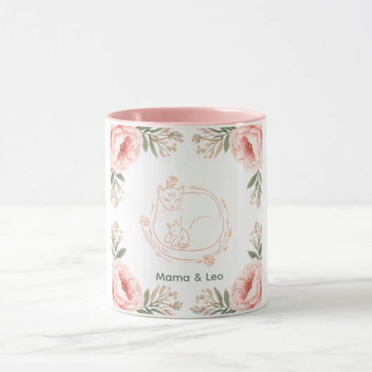 Persoonlijke Mama Kat & Kitten Bloem Coffee Mug Mok (Midden)