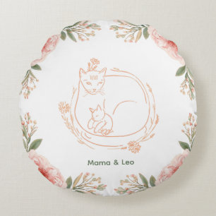 Persoonlijke Mama Kat & Kitten Bloemenkussen Rond Kussen