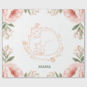 Persoonlijke Mama Kat & Kitten Bloemstuk Moederdag Cadeaupapier (Vlak)
