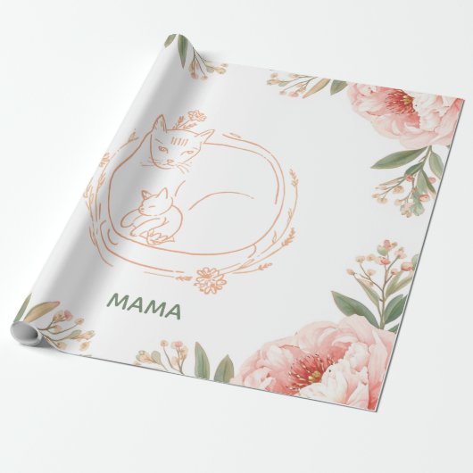 Persoonlijke Mama Kat & Kitten Bloemstuk Moederdag Cadeaupapier (Uitgerold)