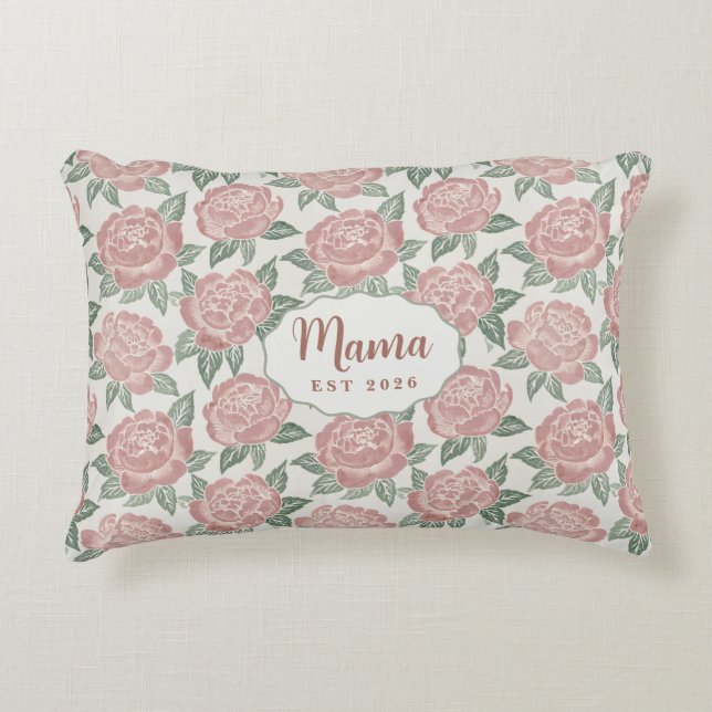 Persoonlijke Mama Pioen Dekkussen Aangepaste Naam Accent Kussen (Voorkant)