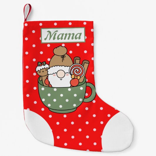 Persoonlijke mama schattige stippen rode witte ker kleine kerstsok (Voorkant)