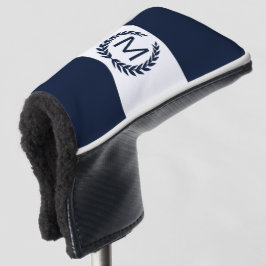 Persoonlijke marine en witte Laurel Wreath Monogra Golfheadcover