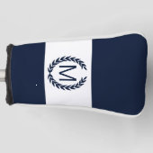 Persoonlijke marine en witte Laurel Wreath Monogra Golfheadcover (Voorkant)