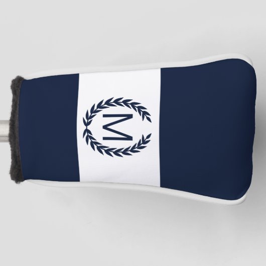 Persoonlijke marine en witte Laurel Wreath Monogra Golfheadcover (Voorkant)