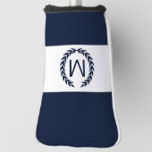Persoonlijke marine en witte Laurel Wreath Monogra Golfheadcover (Draai 90)