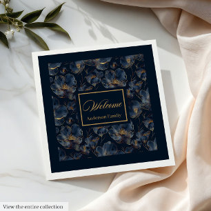 Persoonlijke marine servetten chic gouden bloem ca