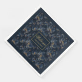 Persoonlijke marine servetten chic gouden bloem ca (Hoek)