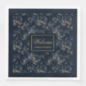 Persoonlijke marine servetten chic gouden bloem ca (Voorkant)