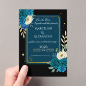 Persoonlijke marineblauwe & blos bloemen uitnodigi acryl uitnodigingen (Insitu (Draagbaar))