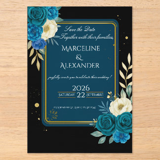 Persoonlijke marineblauwe & blos bloemen uitnodigi acryl uitnodigingen