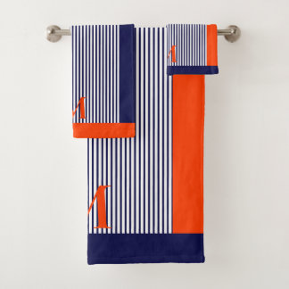 Persoonlijke marineblauwe en oranje nautische esth bad handdoek