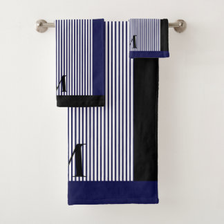 Persoonlijke marineblauwe en zwarte nautische esth bad handdoek
