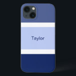 Persoonlijke maritieme strepen blauw en wit Case-Mate iPhone case<br><div class="desc">Je zult deze stijlvolle maritiem getinte telefoonhoes met een blauw en wit streeppatroon leuk vinden. Meerdere tinten grote blauwe strepen en kleine witte strepen. Gepersonaliseerd met je naam in blauwe tekst.</div>