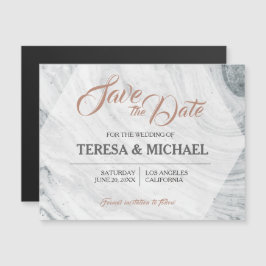 Persoonlijke marmer Wedding Save the Date, hexagon Magnetische Uitnodiging