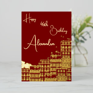 Persoonlijke Maroon & Gold Genoemd & Aged Verjaard Folie Uitnodiging