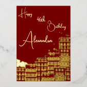 Persoonlijke Maroon & Gold Genoemd & Aged Verjaard Folie Uitnodiging (Voorkant)