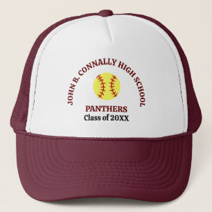 Persoonlijke Maroon Softbalspeler Hoge School Trucker Pet