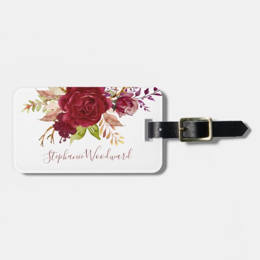 Persoonlijke Marsala Boeket Bloemenscript Bagagelabel (Voorkant horizontaal)