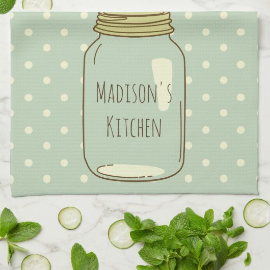 Persoonlijke Mason Jar Kitchen Towel Polka Dots Theedoek (Gevouwen)