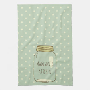 Persoonlijke Mason Jar Kitchen Towel Polka Dots Theedoek