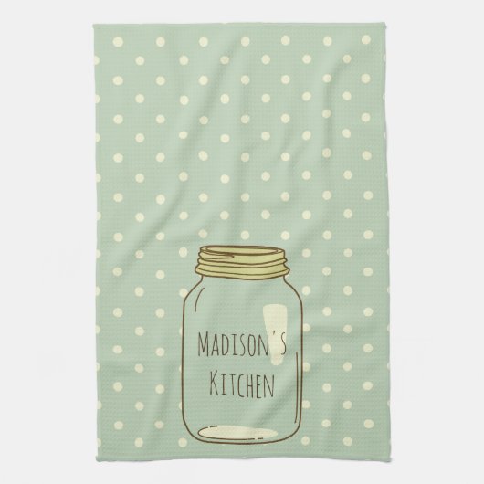 Persoonlijke Mason Jar Kitchen Towel Polka Dots Theedoek (Verticaal)