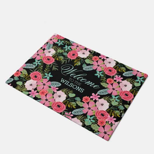 Persoonlijke mat Welcome Floral (Schuin)