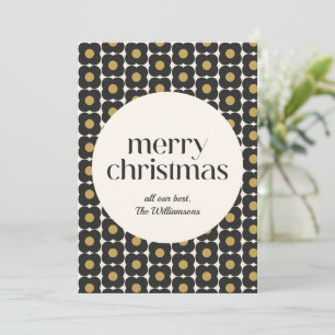 Persoonlijke MCM Retro Bloem Zwart Goud Kerstmis Feestdagenkaart