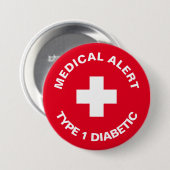 Persoonlijke medische waarschuwing Diabetisch rood Ronde Button 7,6 Cm (Voorkant /achterkant)
