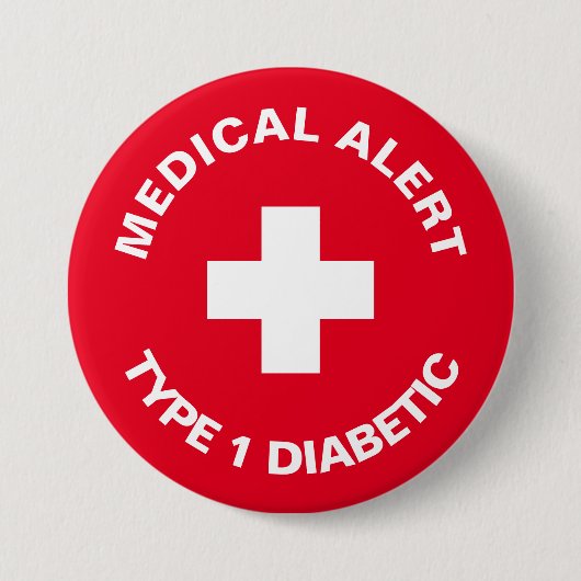 Persoonlijke medische waarschuwing Diabetisch rood Ronde Button 7,6 Cm (Voorkant)
