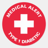 Persoonlijke medische waarschuwing Diabetisch rood Ronde Sticker (Voorkant)