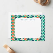 Persoonlijke Meermin Schubben Multi Kleur Kinderen Notitiekaartje (Voorkant / Achterkant in situ)