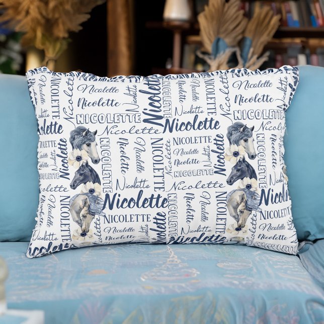 Persoonlijke meiden noemen het kussen met paarden (Personalized girls name collage pillow with horses horse girl gifts)