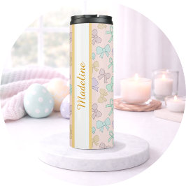 Persoonlijke Meisje Lieve Boog Naam Pastel Thermosbeker