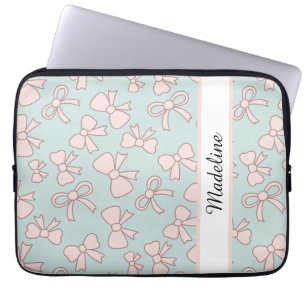 Persoonlijke Meisje Lieve Strik Naam Blauw Roze Laptop Sleeve