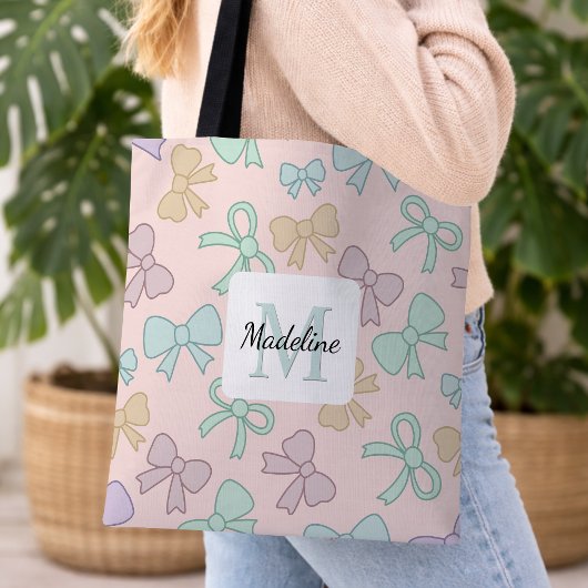 Persoonlijke Meisje Lieve Strik Naam Pastel Roze Tote Bag