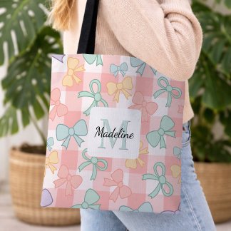 Persoonlijke Meisje Lieve Strik Naam Pastel Roze Tote Bag