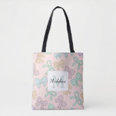 Persoonlijke Meisje Lieve Strik Naam Pastel Roze Tote Bag (Voorkant)