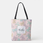 Persoonlijke Meisje Lieve Strik Naam Pastel Roze Tote Bag (Achterkant)