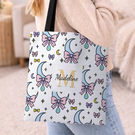 Persoonlijke Meisje Schattige Strik Naam Manen Wit Tote Bag