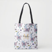 Persoonlijke Meisje Schattige Strik Naam Manen Wit Tote Bag (Voorkant)