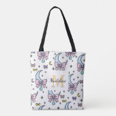 Persoonlijke Meisje Schattige Strik Naam Manen Wit Tote Bag (Achterkant)