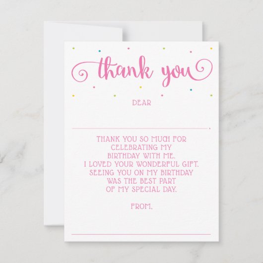 Persoonlijke meisjes Bericht Invulbare Dankjewel Notitiekaartje (Voorkant)