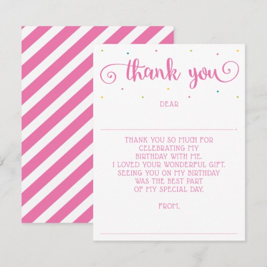 Persoonlijke meisjes Bericht Invulbare Dankjewel Notitiekaartje (Voorkant / Achterkant)