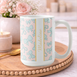 Persoonlijke Meisjes Cute Strik Naam Blauw Roze Koffiemok