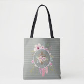 Persoonlijke meisjes DOOP - Bloemkruis Salie Tote Bag (Voorkant)